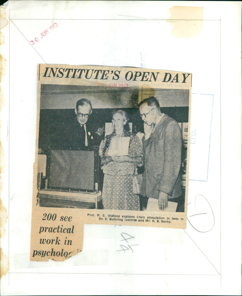 Professor R.C. Oldfield explains train stimulation in bees on Institute's Open Day. - Vintage Photograph