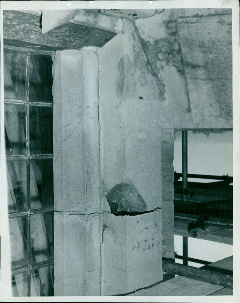 A cracked wall of a masonry building on 18 March 1961. - Vintage Photograph