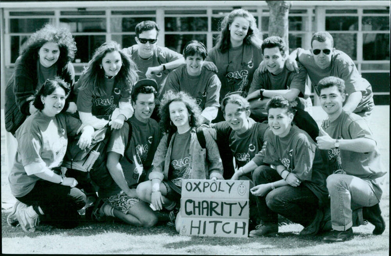 Students from Oxford Polytechnic hitchhike to raise money for charity. - Vintage Photograph