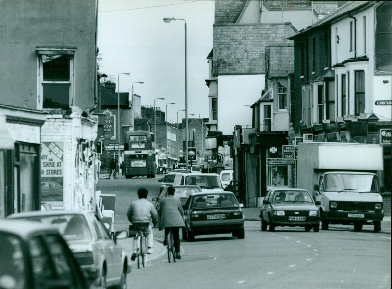 A view of Cowley Road in Oxford, England. - Vintage Photograph