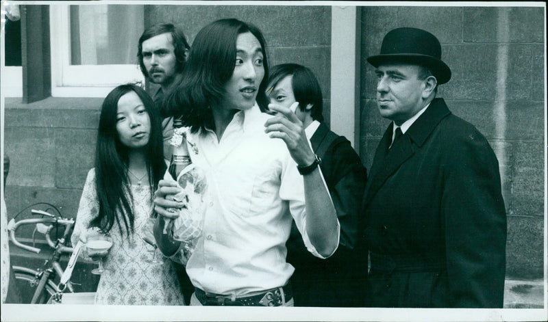 Students seen being persuaded to move away from the school by a bulldog. - Vintage Photograph