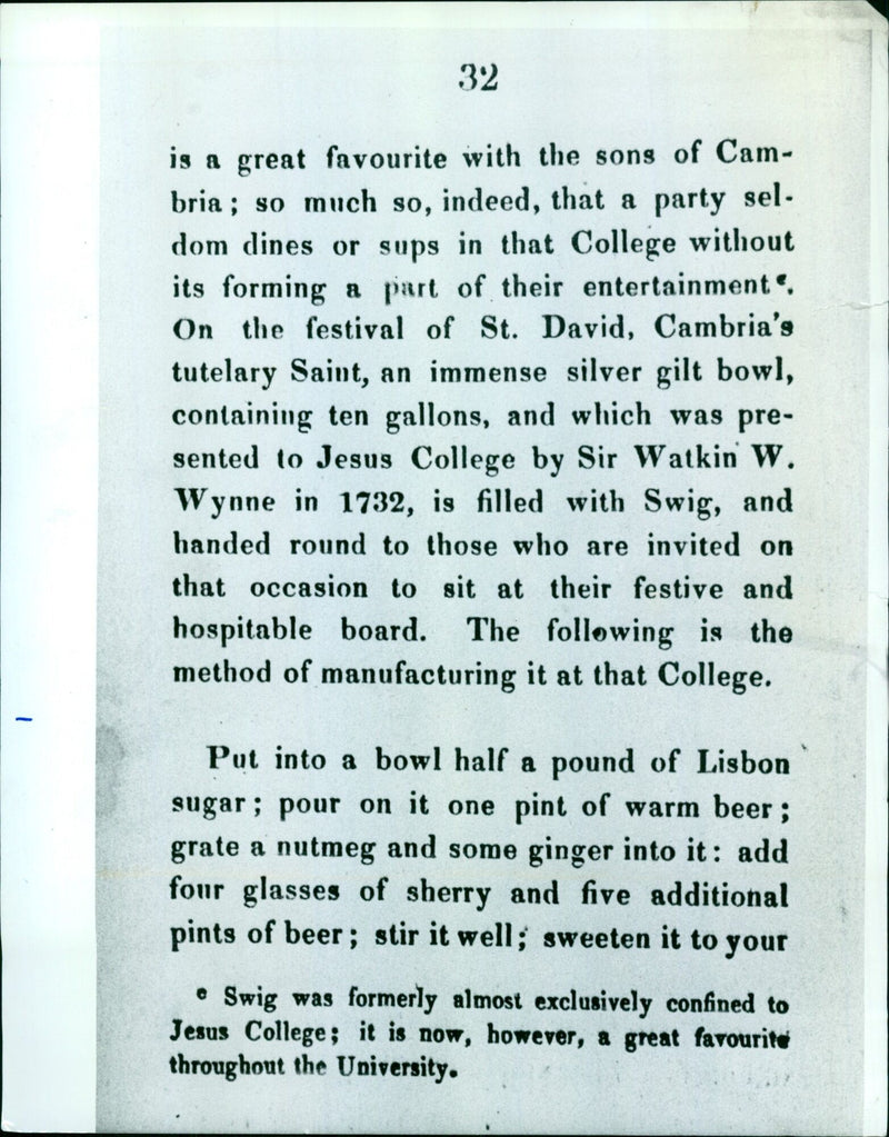 College students of Jesus College, Oxford University, prepare swig, a traditional drink, for their St. David’s Day celebration. - Vintage Photograph