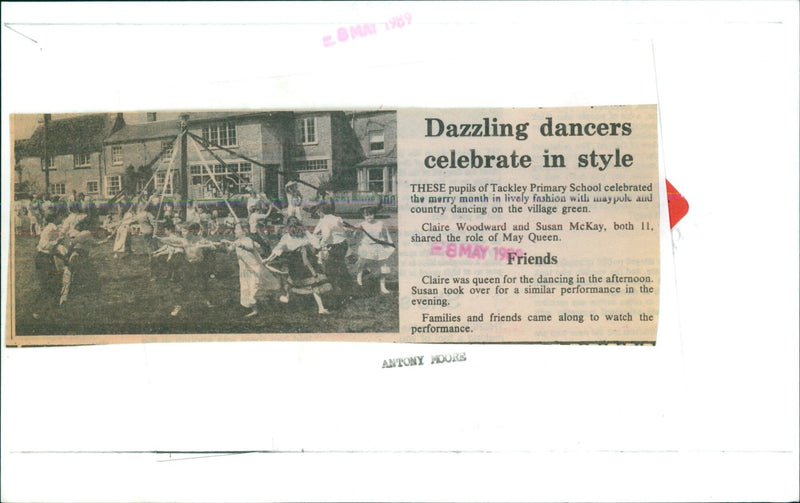 Pupils of Tackley Primary School celebrate May with maypole and country dancing on the village green. - Vintage Photograph