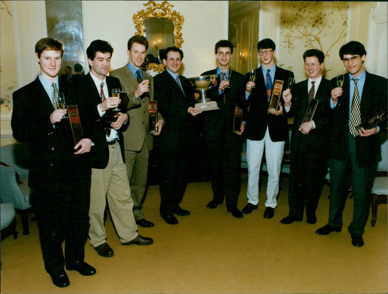 Members of the Oxford team receive the Pol Roger Trophy. - Vintage Photograph