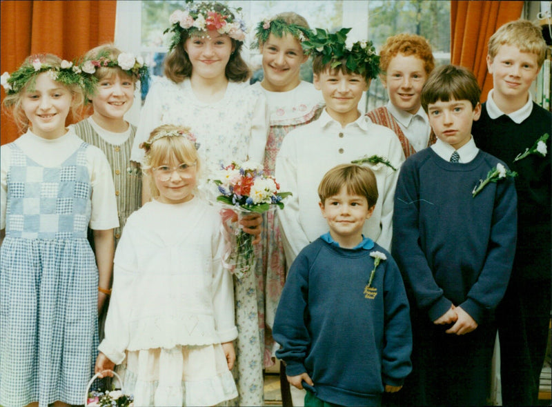 Bladen Primary School students Kirsten Tomlin and Paul Wright celebrate May Day as the May Queen and May King. - Vintage Photograph