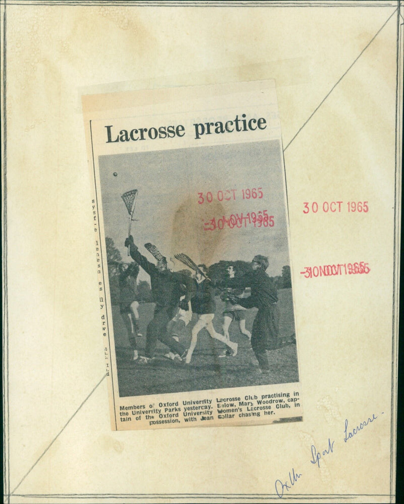 Members of Oxford University Lacrosse Club practice in the University Parks. - Vintage Photograph