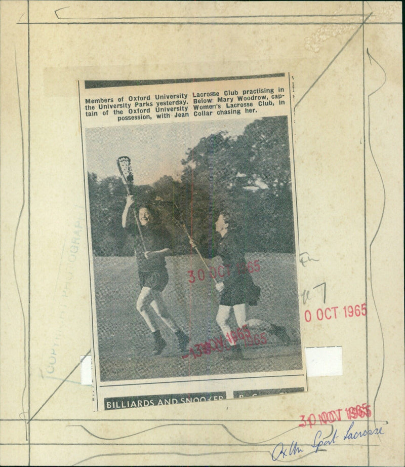 Members of the Oxford University Lacrosse Club practice in the University Parks. - Vintage Photograph