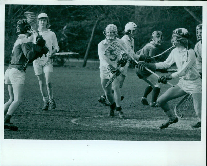 Oxford University and Cambridge University lacrosse teams compete in annual match. - Vintage Photograph