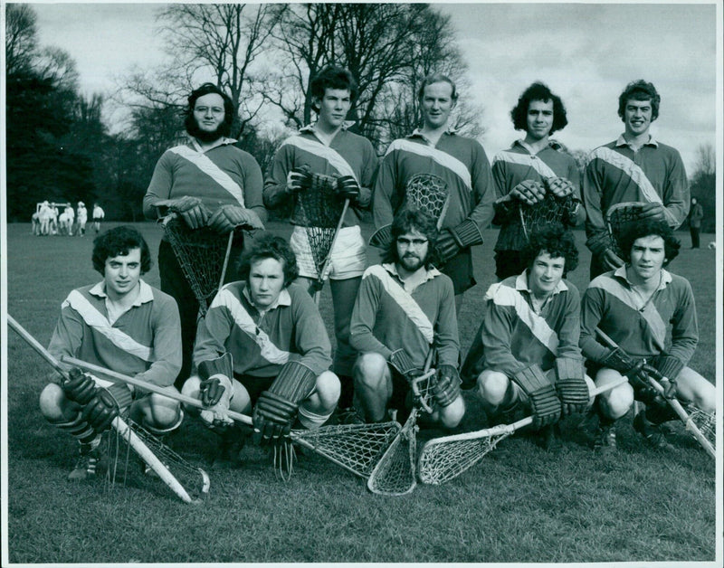 Oxford University's Iroquois lacrosse team poses for a photograph in the Parks. - Vintage Photograph