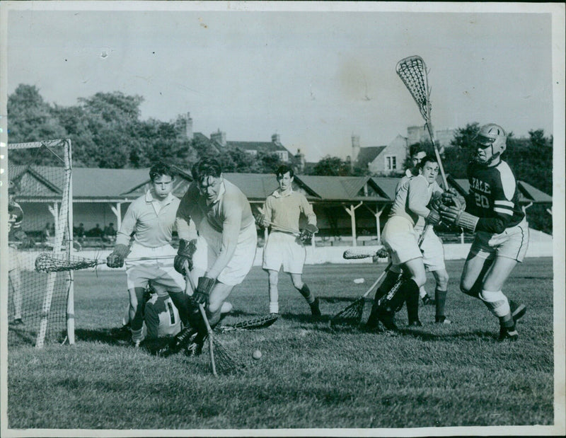 A melee near the Oxford and Cambridge goal during last evening's rugby match, won by Yale 17-10. - Vintage Photograph