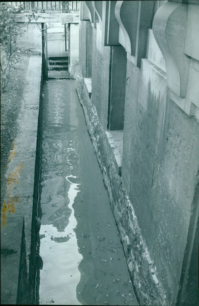 Water from a broken watermain laps at the basement of the Clarendon Building. - Vintage Photograph