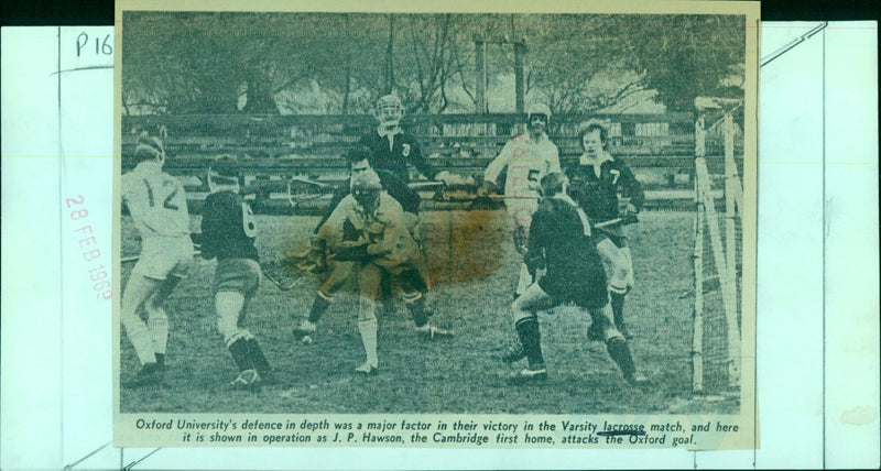 Oxford University's lacrosse team defends their goal against Cambridge University's attack. - Vintage Photograph