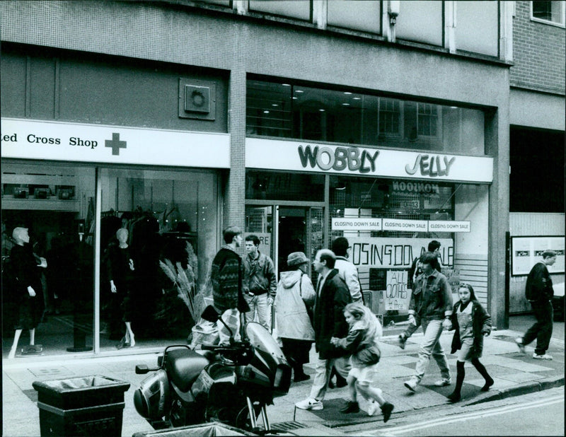 "The final day of the "Wobbly Jelly" sale on Oxford Street, Oxford, UK, on January 18th, 1994." - Vintage Photograph