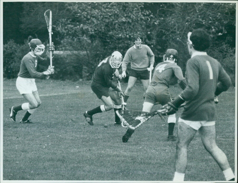 Oxford University takes on London University in a lacrosse match. - Vintage Photograph