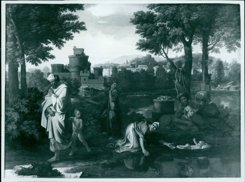 The April Picture of the Month is "The Exposition of Moses," painted in 1654 by French artist Poussin. - Vintage Photograph