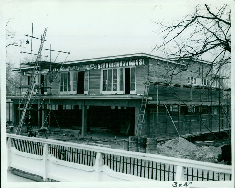 Construction of a new joint boathouse in Oxford is underway. - Vintage Photograph