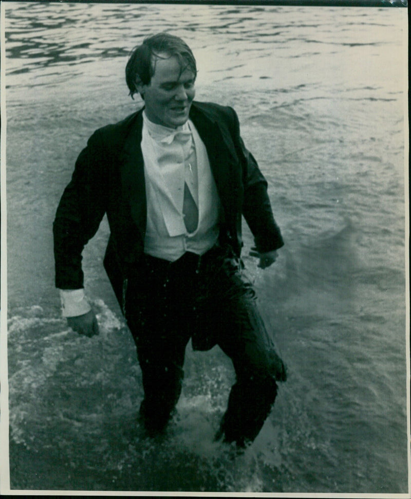 Staff members of a company measuring a trench. - Vintage Photograph