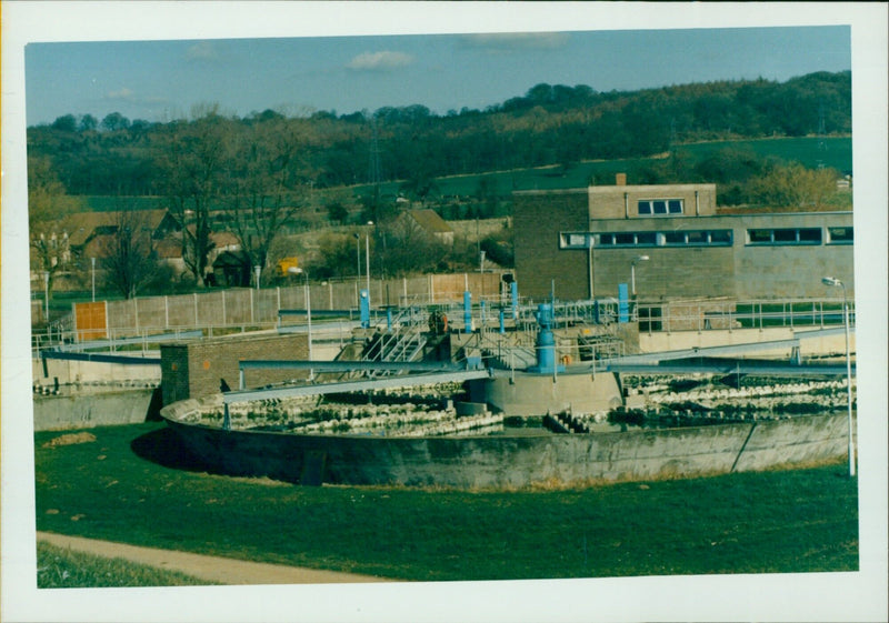 Aerial view of Farmoor Reservoir in Oxfordshire, UK. - Vintage Photograph