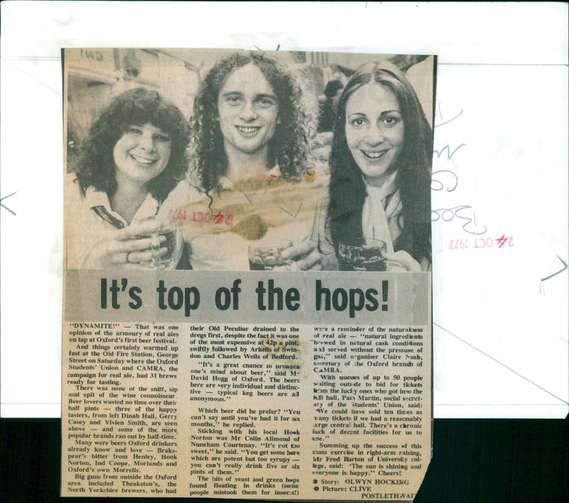 Beer lovers sample a variety of real ales on tap at Oxford's first beer festival. - Vintage Photograph