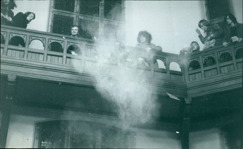 Demonstrators protest at a political debate in Oxford. - Vintage Photograph