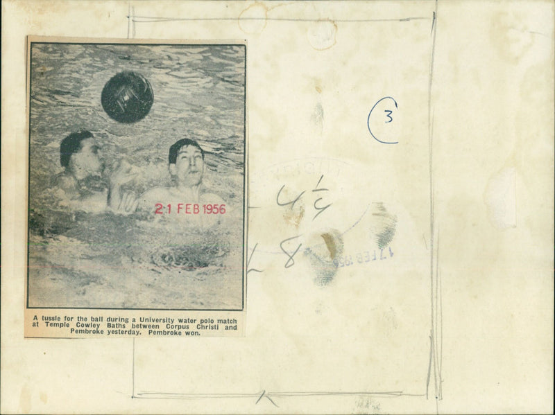 Students compete in a University water polo match at Temple Cowley Baths. - Vintage Photograph