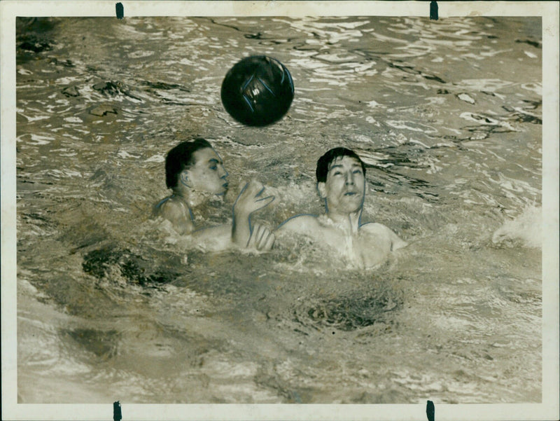 Students compete in a University water polo match at Temple Cowley Baths. - Vintage Photograph