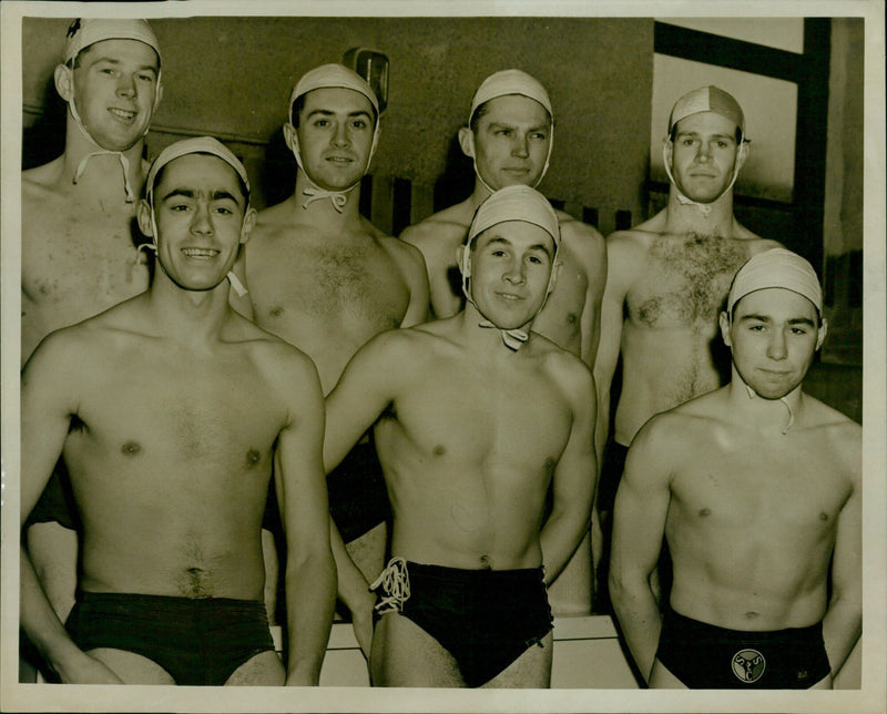 The Oxford University Swimming Club's water polo team pose for a photograph. - Vintage Photograph