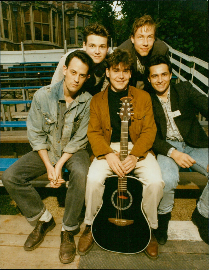 Ten student bands compete in the final of the Oxford Union music competition. - Vintage Photograph