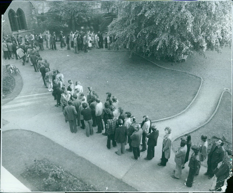 Queue forms outside union debating hall - Vintage Photograph