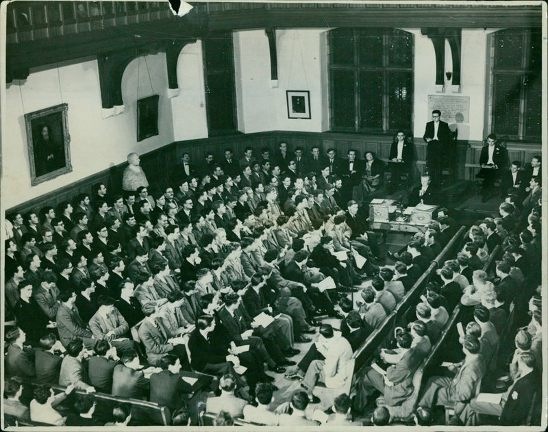 Members of the Oxford Union in debate during a televised session. - Vintage Photograph