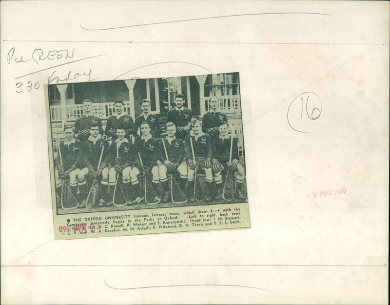 The Oxford University Iroquois lacrosse team tie with the Cambridge University Eagles in a match at G. R. Soul. - Vintage Photograph