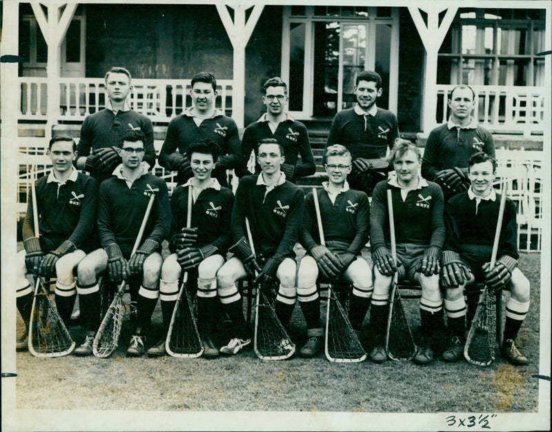 The Oxford University Iroquois lacrosse team tie with the Cambridge University Eagles in a match at G. R. Soul. - Vintage Photograph