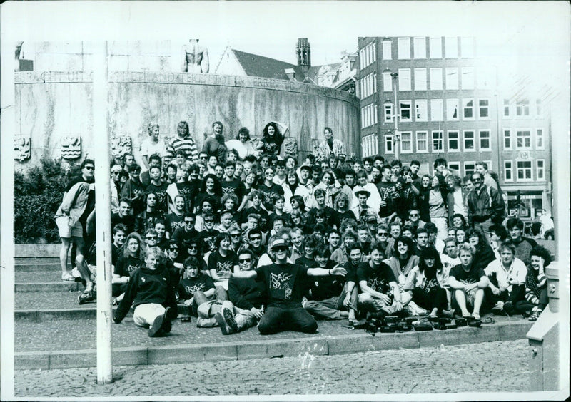 Students gather in Amsterdam following a 70% decrease in unemployment in the city. - Vintage Photograph