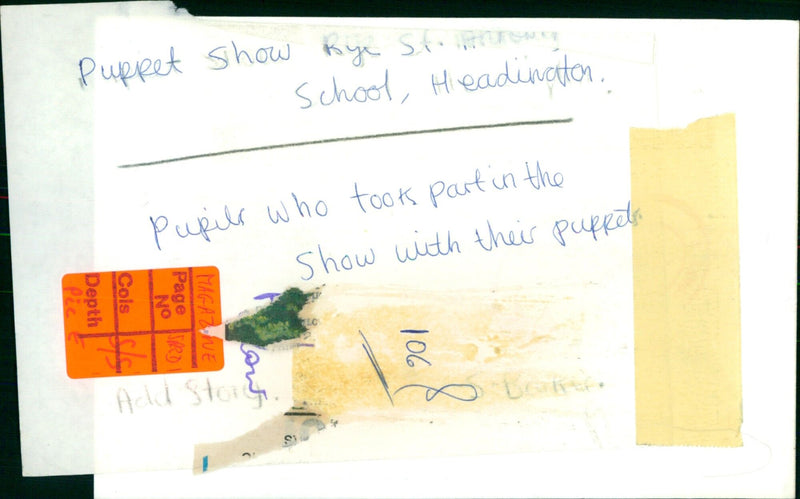 Students from Rye Stromy School in Headington take part in a puppet show. - Vintage Photograph