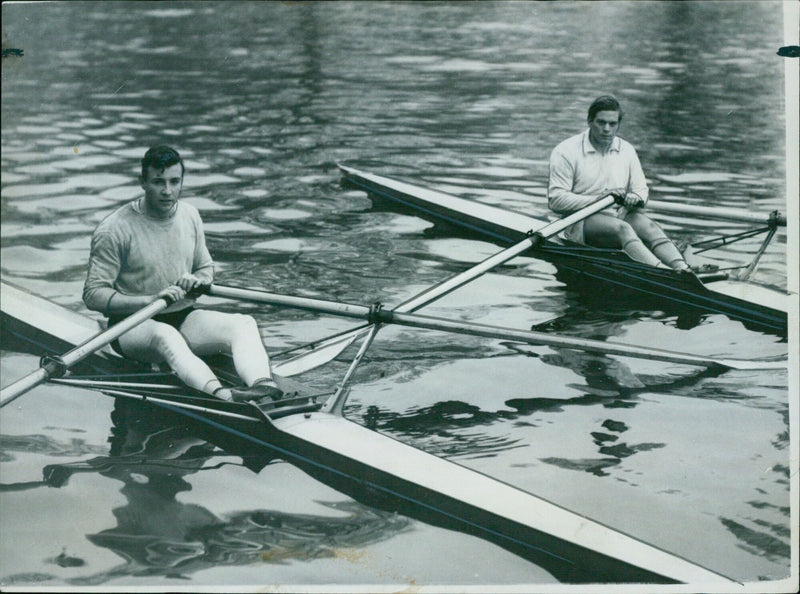 E. P. Conquist of New College reacts after being beaten in the semi-final of the sculls competition on the Isis. - Vintage Photograph