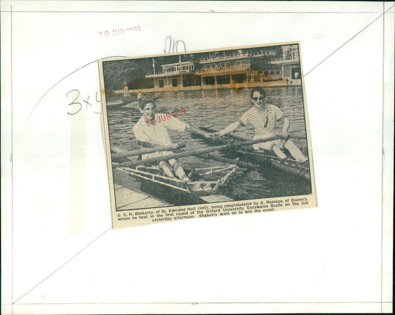 Oxford University Coxswains Sculls on the Isis, June 19, 1959. - Vintage Photograph