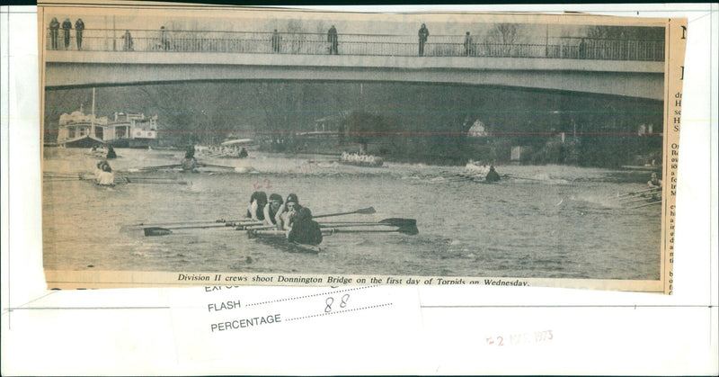 Division II crews begin shooting the Donnington Bridge on the first day of production of the film Tornids. - Vintage Photograph