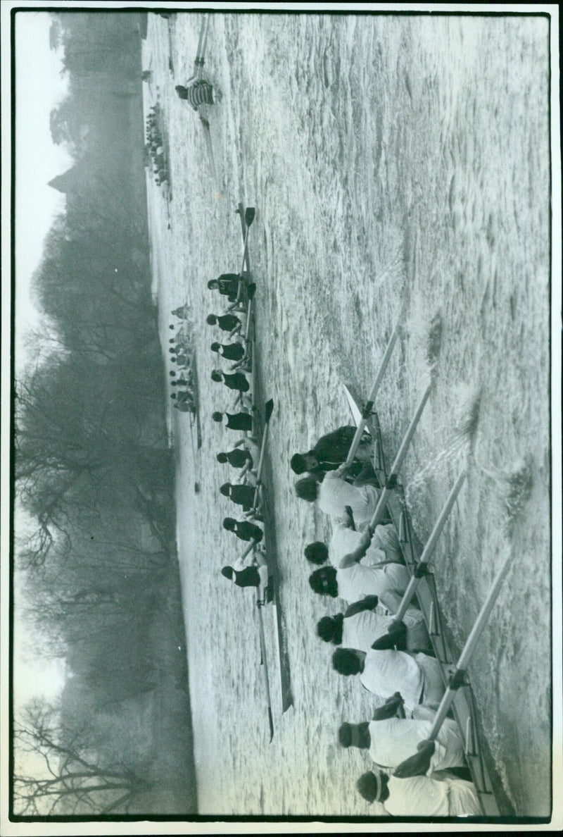 Students from Oxford University take part in the annual Torpids boat race. - Vintage Photograph