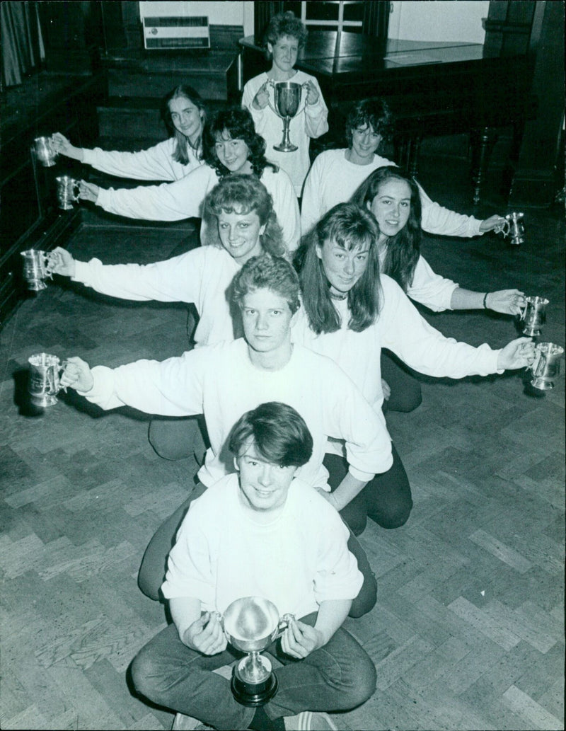 St Hugh's College first eight rowing team celebrating their win at the Cherwell Regatta - Vintage Photograph