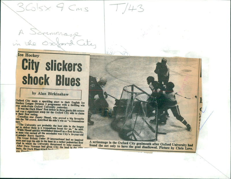 Oxford City's Ice Hockey City Slickers shock Oxford University Blues in a thrilling match. - Vintage Photograph