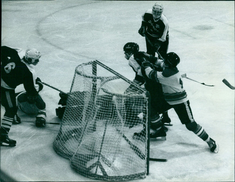 Oxford City's Ice Hockey City Slickers shock Oxford University Blues in a thrilling match. - Vintage Photograph