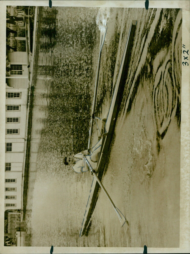 "3x2" competing in the Maiden Sculls at the Exeter Regatta. - Vintage Photograph