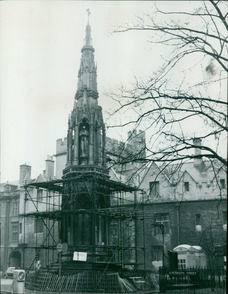 A view of Magdalen Street in Oxford, England in January 1968. - Vintage Photograph