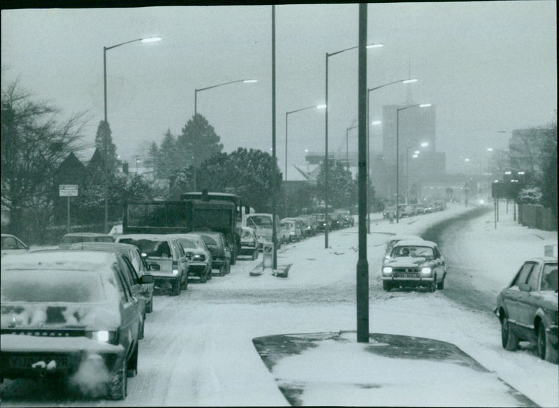 A snowy landscape on a winter day. - Vintage Photograph