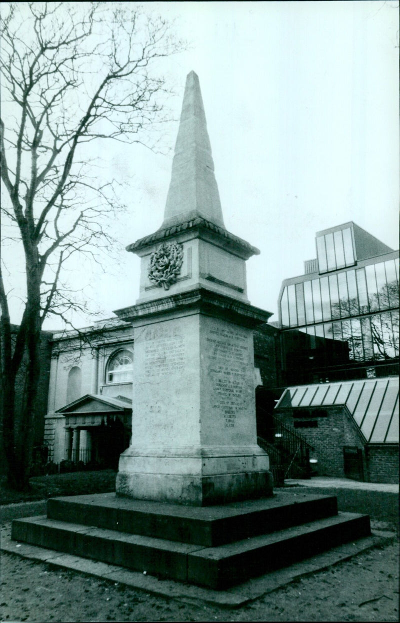 Vandals damage war memorial and parish church in Oxford, England. - Vintage Photograph