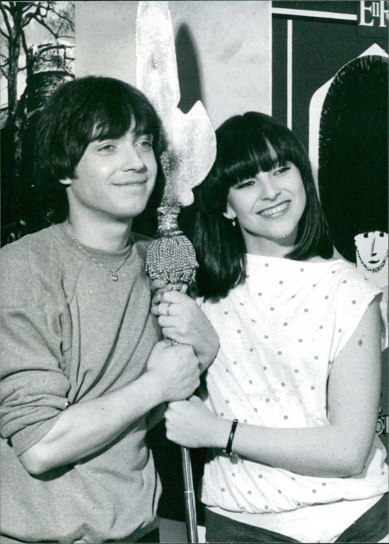 BARDO OPS, the new British duo, Sally Ann Triplett and Stephen Fischer, pose together prior to their Eurovision Song Contest performance in Harrogate, UK on April 24, 1982. - Vintage Photograph