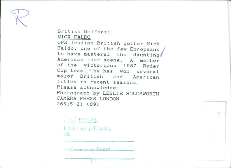 Nick Faldo, one of the few Europeans to have mastered the American tour scene, leads the British golfers in a major competition. - Vintage Photograph