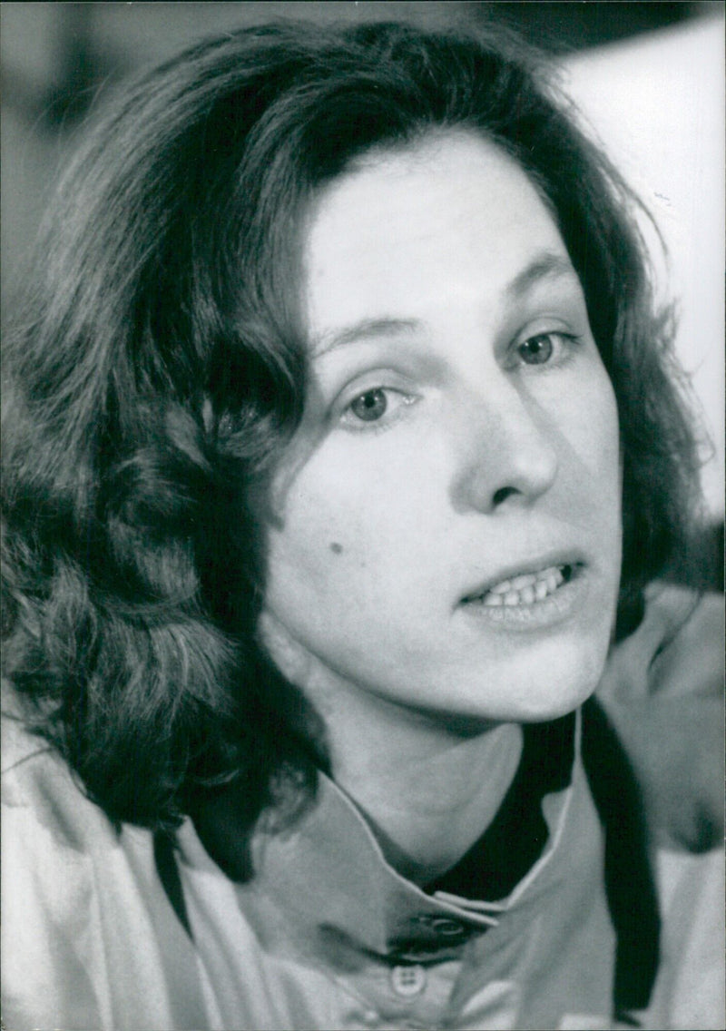 Newly elected East German politician Sylvia Schultz of the Christian Democratic Union speaks during a press conference. - Vintage Photograph