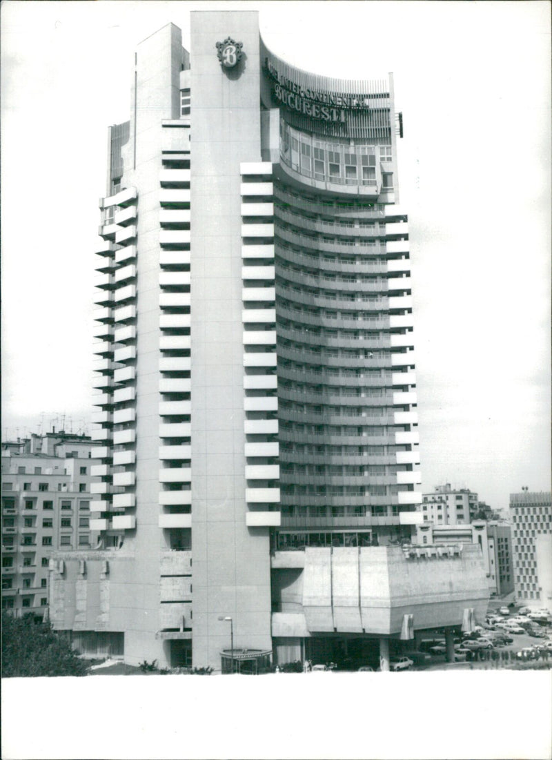 The Intercontinental Hotel in Bucharest, Romania, is seen in this view from the Romanian capital. - Vintage Photograph