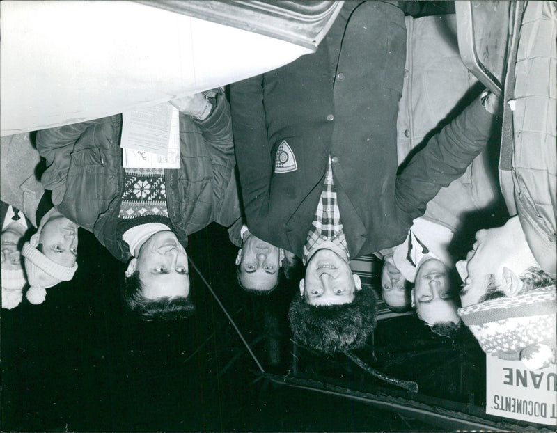 Members of the Swedish press photograph the UANE COPYRIGHT REPORTERS ASSOCIES building in Paris, France. - Vintage Photograph